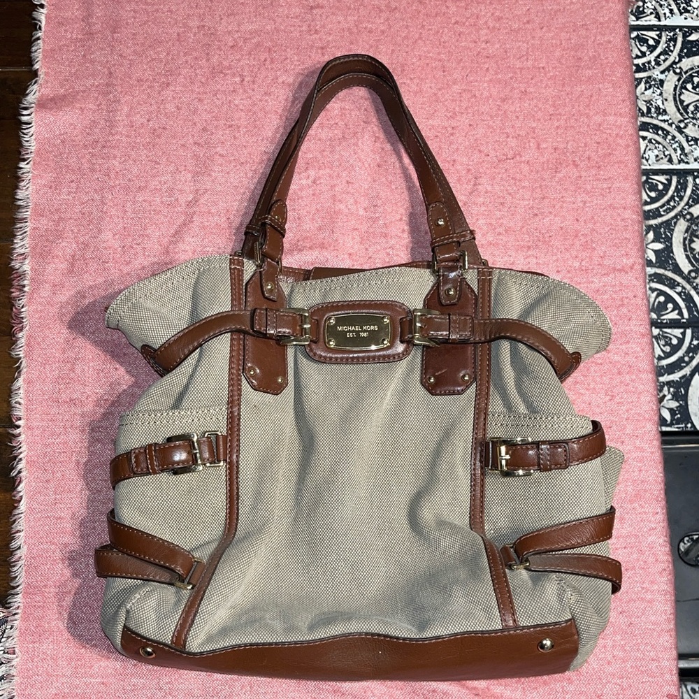 Michael Kors Gansevoort Large Leather/Canvas Tote Bag w/Crossbody Strap Y2K
